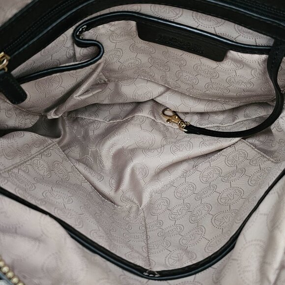 Michael Kors Milo Signature Leather Buckle Black & Beige Shoulder Bag COA - Picture 3 of 14